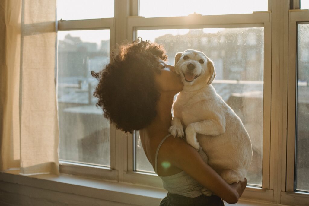 hugging dog